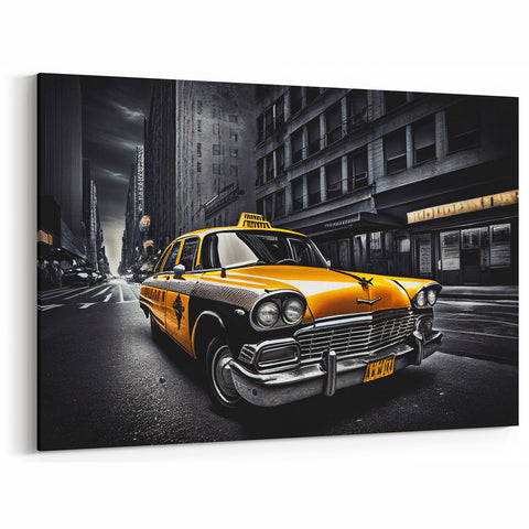 Classic Yellow Taxi at Night - Urban New York City Taxi Wall Art Print