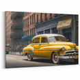 Classic Yellow Taxi on City Street - Nostalgic New York Taxi Wall Art
