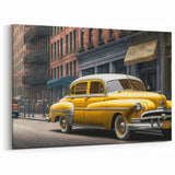 Classic Yellow Taxi on City Street - Nostalgic New York Taxi Wall Art