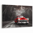 Striking Red Vintage Car in Forest - Dramatic Classic Car Wall Art Print
