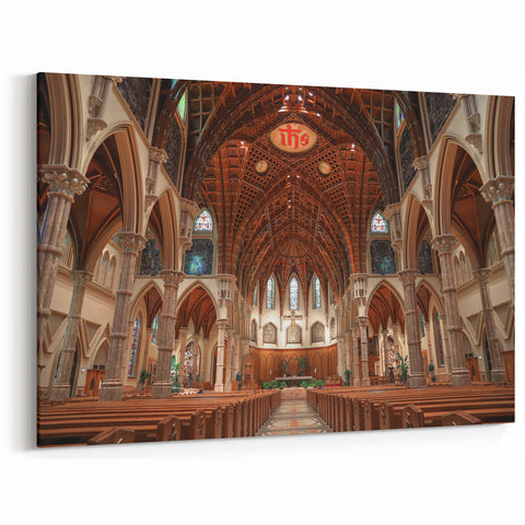 Church Wall Art | Majestic Gothic Church Interior Canvas Print