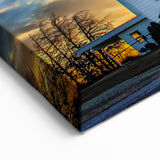 Church Wall Art | Radiant Sunset Over White Church Canvas Print