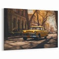 Golden Vintage Taxi on Quiet Street - Warm and Nostalgic Wall Art Print
