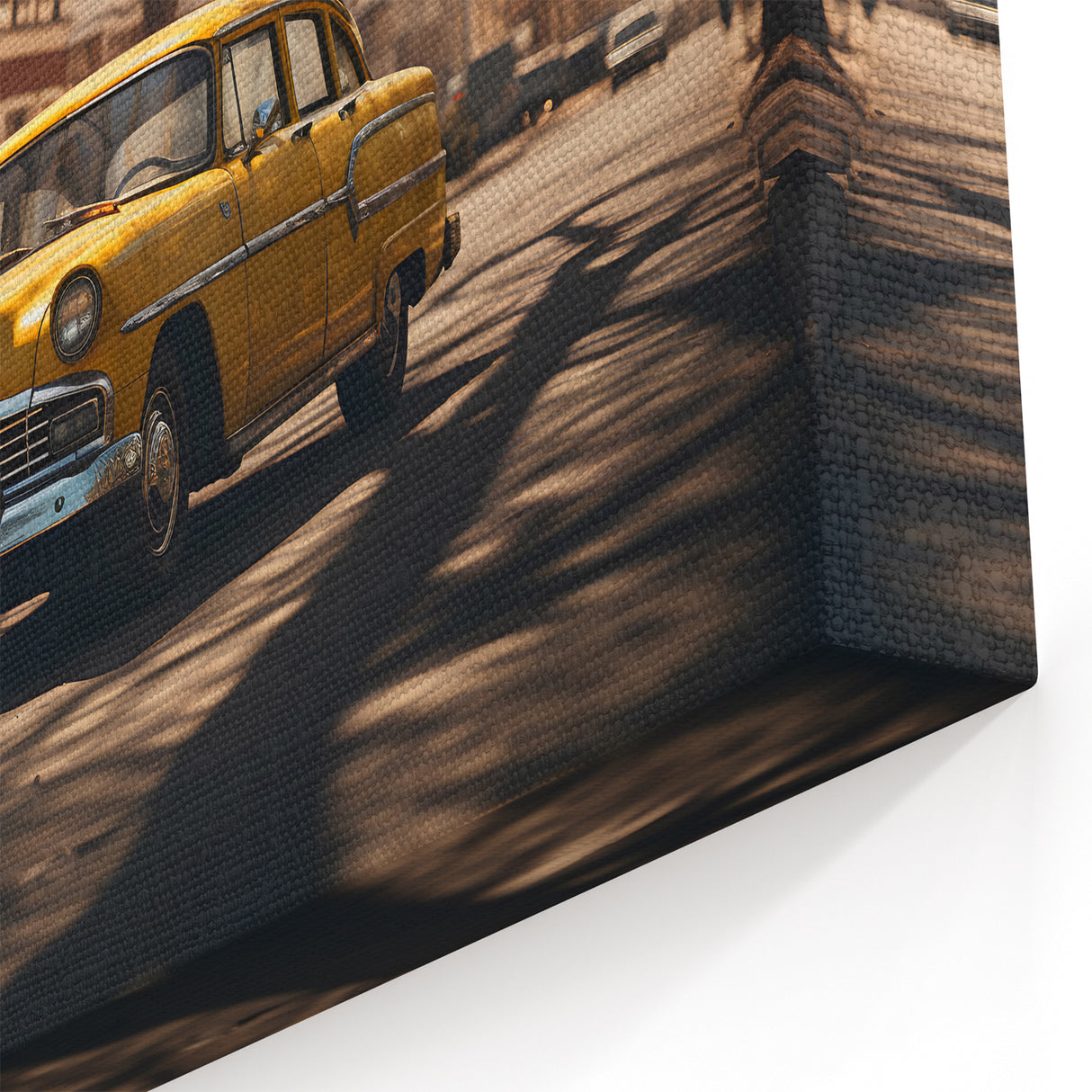Golden Vintage Taxi on Quiet Street - Warm and Nostalgic Wall Art Print