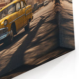 Golden Vintage Taxi on Quiet Street - Warm and Nostalgic Wall Art Print