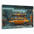 Vintage Car in a Retro Garage - Nostalgic Automotive Wall Art Print