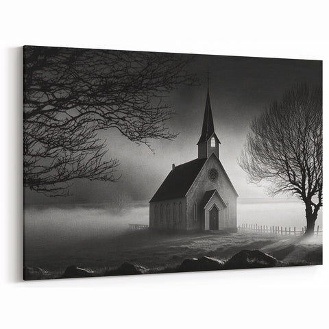 Gothic Church in Mist - Spiritual Christian Wall Art for Home Decor
