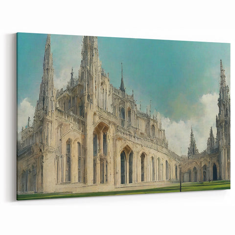 Gothic Cathedral Exterior - Majestic Church Art for Religious Decor