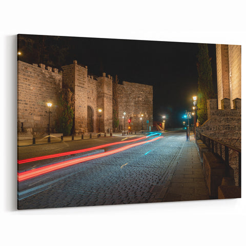 Historic Night Road Photography - Scenic Stone Wall Pathway Wall Art
