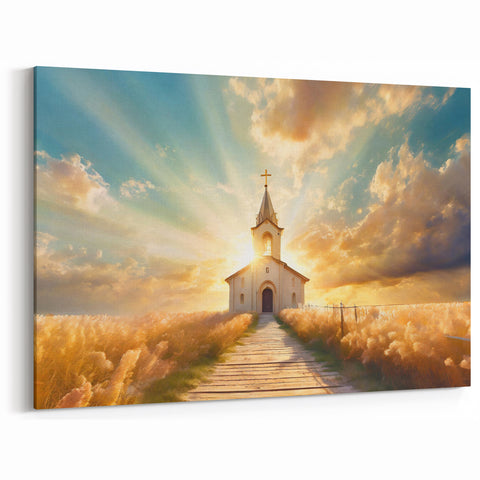 Sunlit Church Path - Inspirational Christian Wall Art for Home Decor