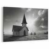 Monochrome Church Sunrise - Spiritual Wall Art for Tranquil Decor