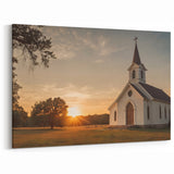 Sunset Church Landscape - Inspirational Christian Wall Art for Home