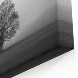 Solitary Tree in Fog Art - Serene Black and White Landscape Wall Decor