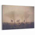 Horses in Morning Mist Art - Serene Foggy Pasture Landscape Decor