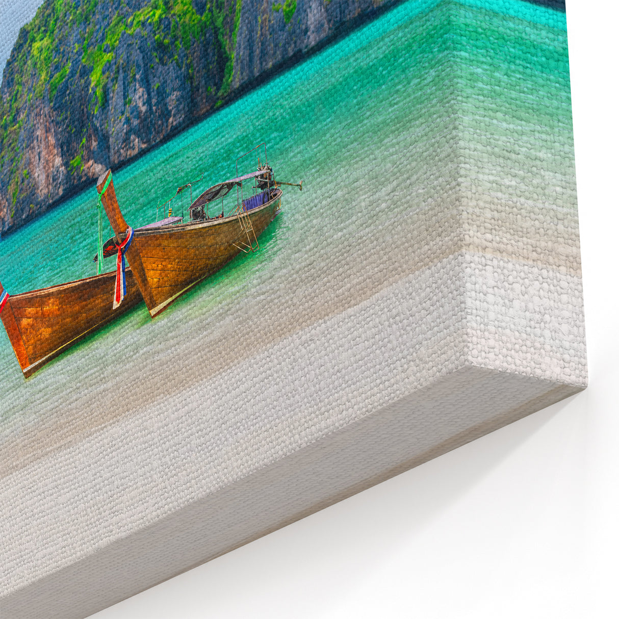 Tropical Beach Landscape Wall Art - Seaside Decor with Wooden Boats