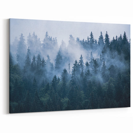 Misty Evergreen Forest Art - Serene Foggy Tree Line Wall Decor