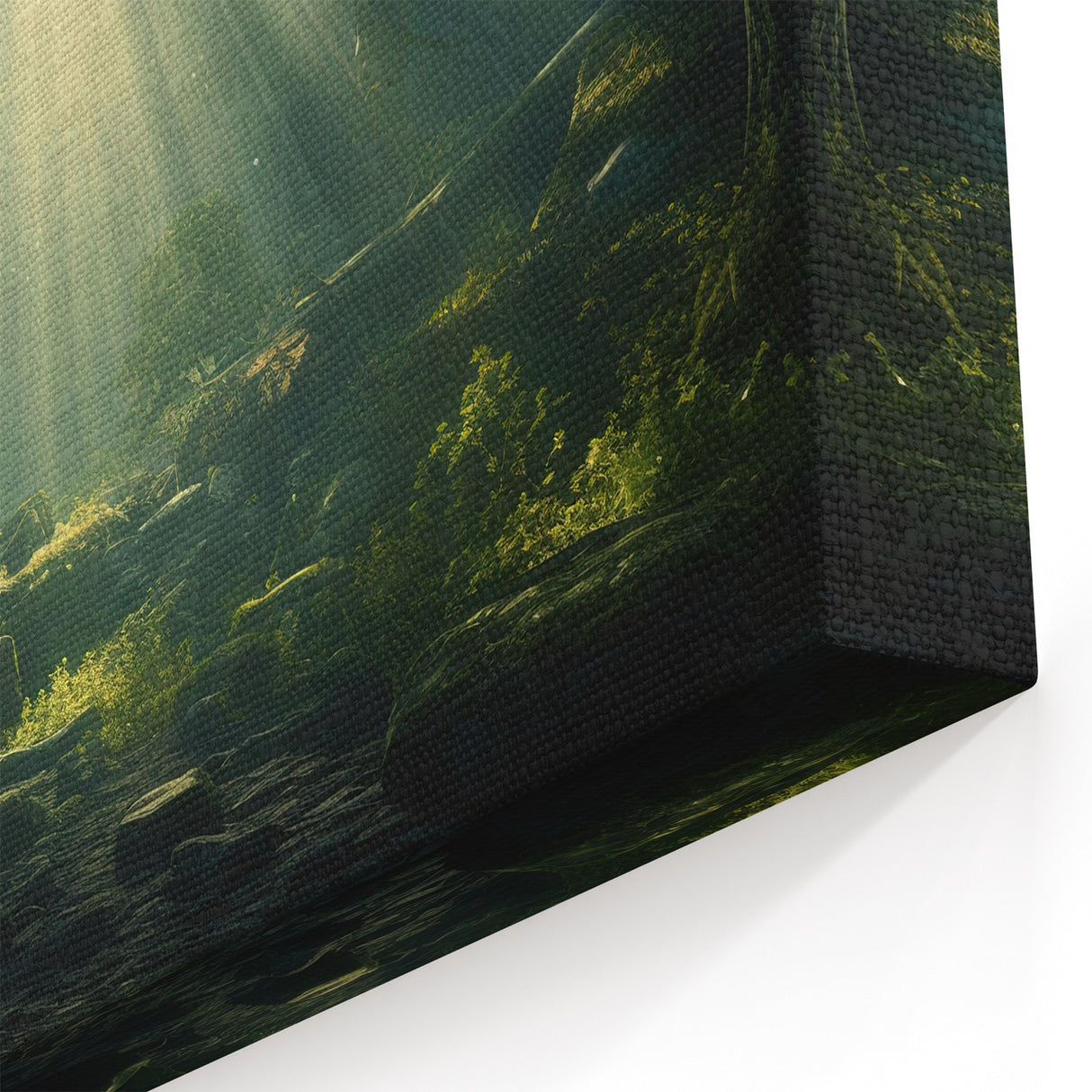 Sunbeams in Enchanted Forest Art - Serene Nature Landscape Decor
