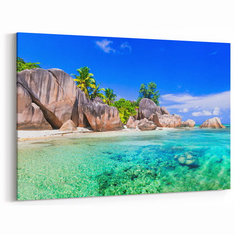 Tropical Beach Granite Rocks Wall Art - Coastal Landscape Canvas Print