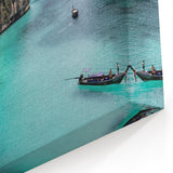 Serene Lagoon Boats Wall Art - Tropical Coastal Landscape Canvas Print