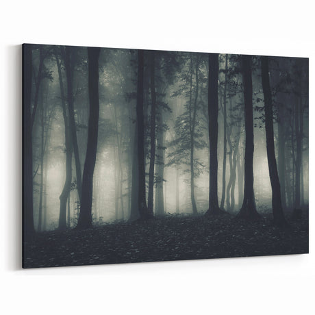Dark Misty Forest Art - Mysterious Foggy Landscape Canvas for Dramatic Decor