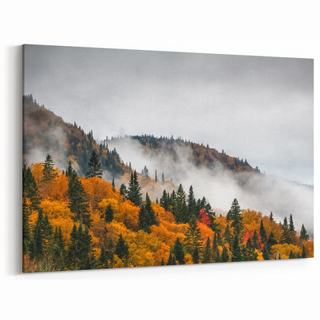 Misty Autumn Forest Art - Colorful Fall Foliage Canvas for Cozy Decor