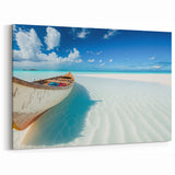 Serene Beach Scene with Boat - Coastal Wall Art for Seaside Decor