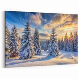 Sunrise Winter Pines Wall Art - Serene Snowy Landscape Canvas Prints