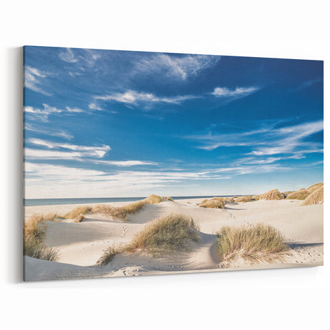 Sunny Coastal Dunes Canvas Art - Beach Landscape Wall Decor