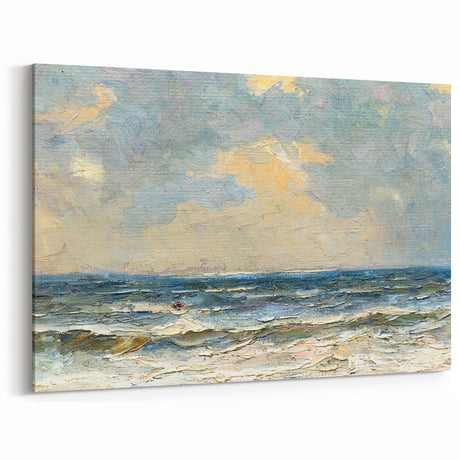 Textured Ocean Oil Painting - Coastal Beach Scene Canvas Art
