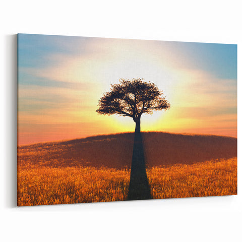 Solitary Tree at Sunset Wall Art - Stunning Nature Landscape Canvas