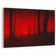 Fiery Red Misty Forest Art - Bold and Dramatic Canvas for Striking Decor