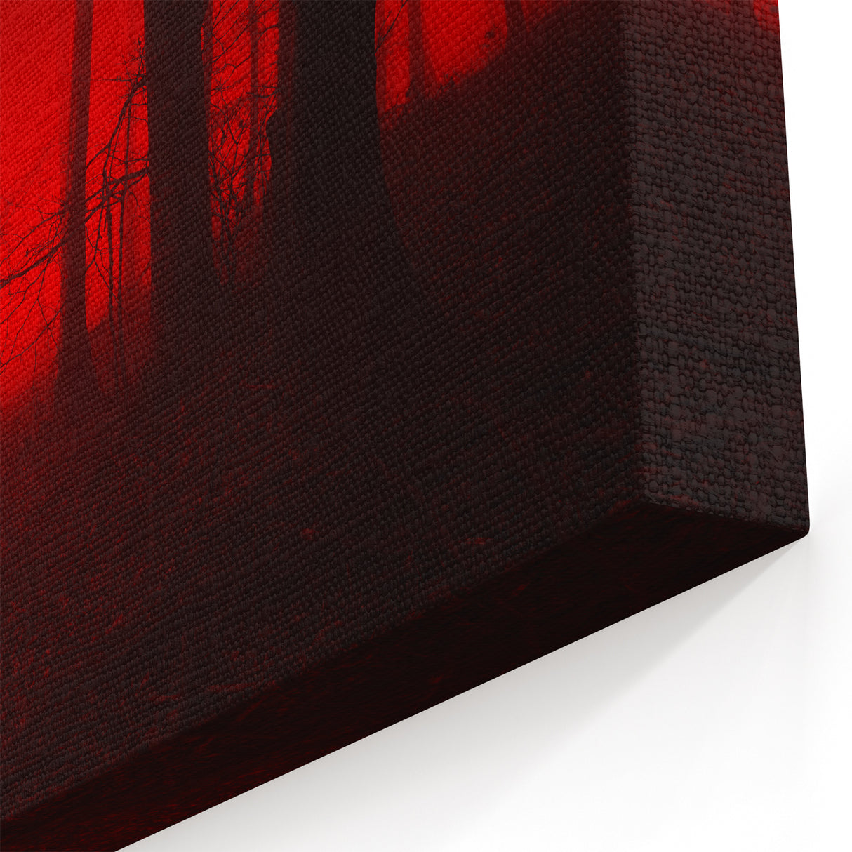Fiery Red Misty Forest Art - Bold and Dramatic Canvas for Striking Decor
