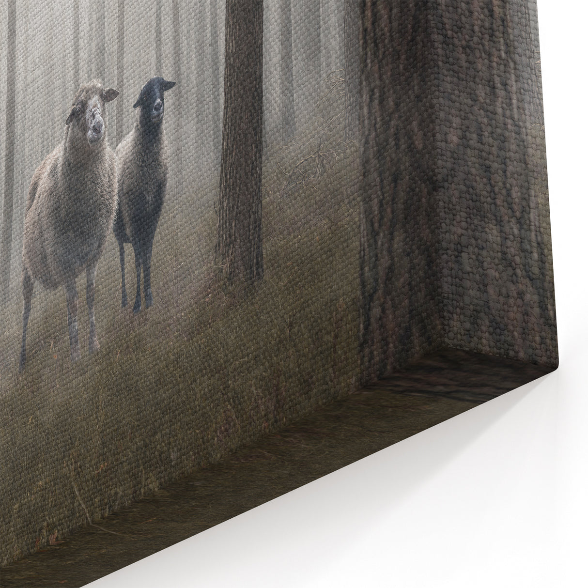 Misty Forest Sheep Art - Tranquil Woodland Canvas for Peaceful Decor