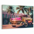 Vibrant Retro Car Art: Pink Cadillac and Palm Trees Prints for Decor