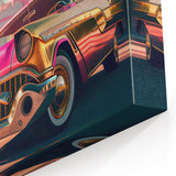 Vibrant Retro Car Art: Pink Cadillac and Palm Trees Prints for Decor
