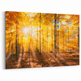 Golden Autumn Forest Wall Art - Warm Sunlit Nature Landscape Print