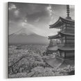 Monochrome Pagoda and Mt. Fuji Canvas Art - Elegant Black and White Decor