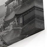 Monochrome Pagoda and Mt. Fuji Canvas Art - Elegant Black and White Decor