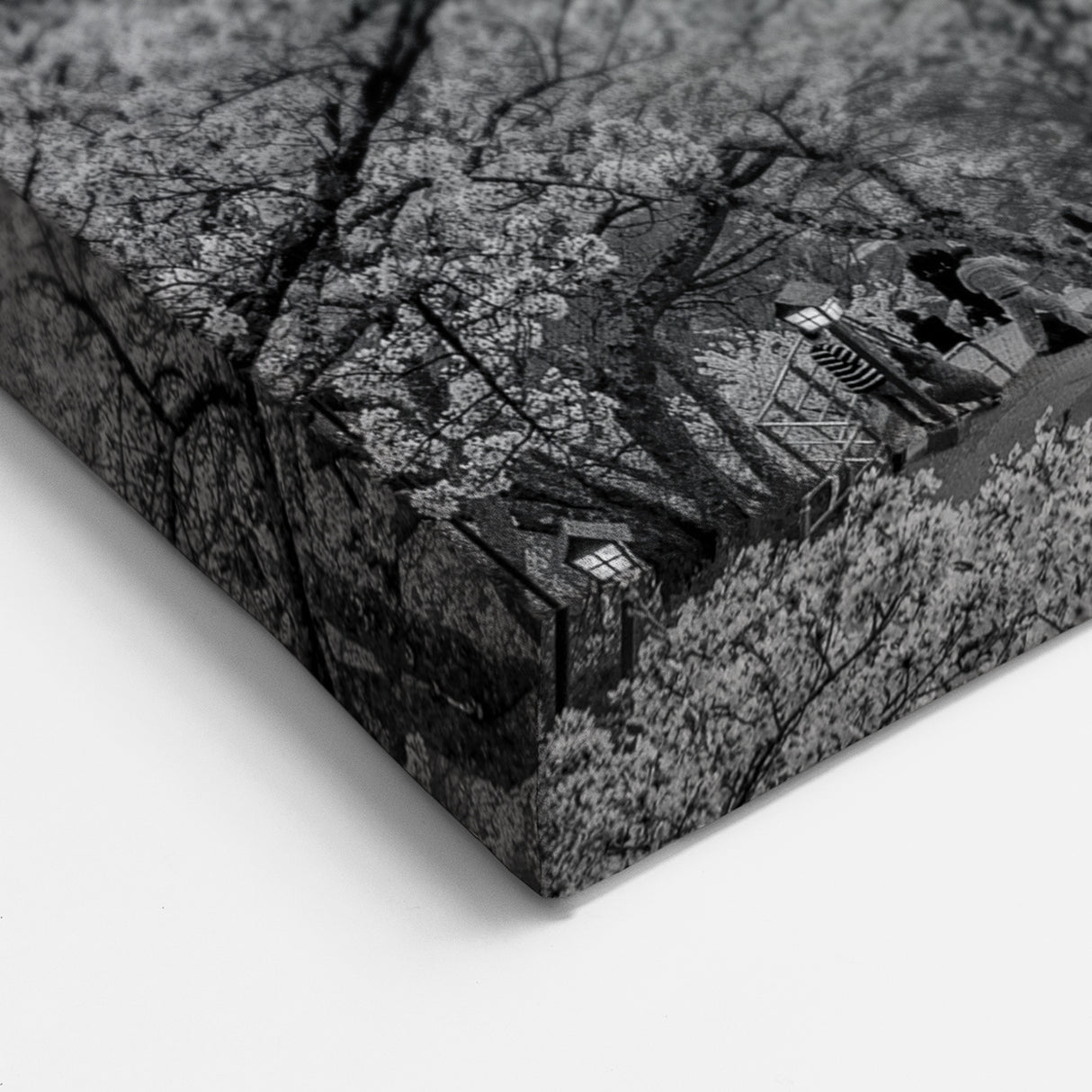 Monochrome Pagoda and Mt. Fuji Canvas Art - Elegant Black and White Decor