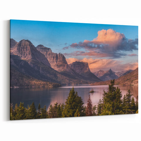 Sunset Over Mountain Lake Canvas Art - Tranquil Scenic Landscape Decor