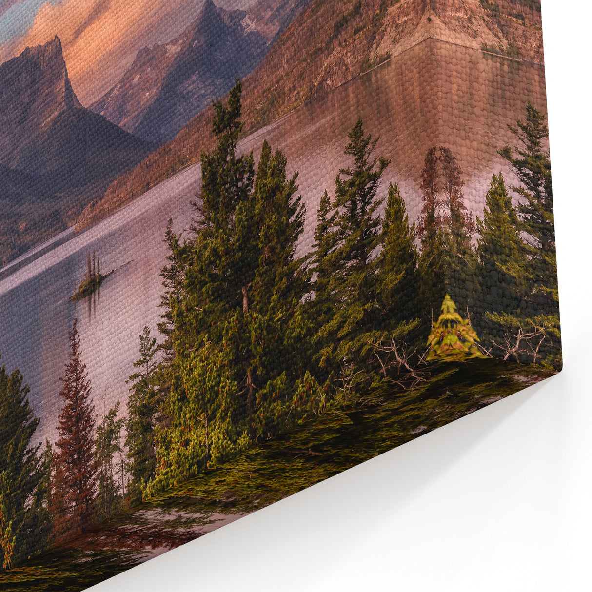 Sunset Over Mountain Lake Canvas Art - Tranquil Scenic Landscape Decor