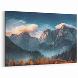 Autumn Mountains and Mist Canvas Art - Dramatic Nature Landscape Decor