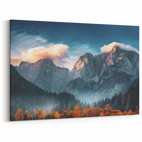 Autumn Mountains and Mist Canvas Art - Dramatic Nature Landscape Decor