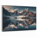Reflection of Snowy Peaks Canvas Art - Mystical Mountain Landscape Decor