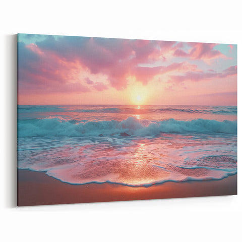 Serene Sunset Beach Scene - Oceanfront Canvas Art for Tranquil Decor