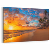 Golden Sunset Beach - Vibrant Coastal Canvas Art for Warm Decor