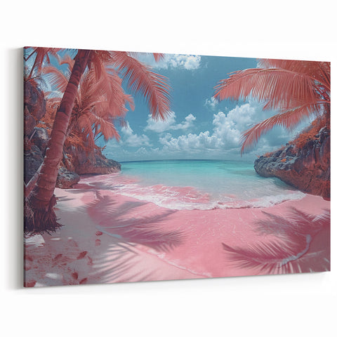 Dreamy Pink Beach - Tropical Paradise Canvas Art for Unique Decor