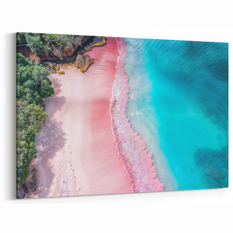Tropical Beach Landscape Wall Art - Pink Sand and Turquoise Ocean Canvas