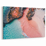 Vibrant Beach Landscape Wall Art - Pink Sand and Turquoise Water Canvas