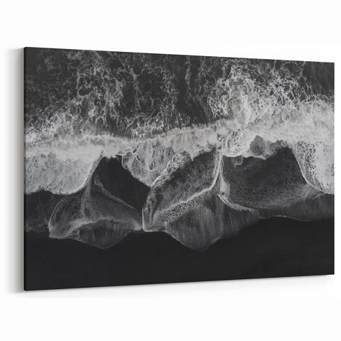 Monochrome Beach Landscape Wall Art - Black and White Ocean Waves Canvas